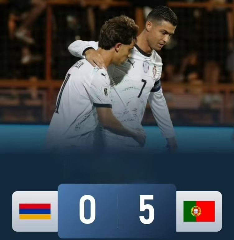 Portugali voitti Armenian 5-0 ja varmisti menestyksekkään alun MM-karsintoihin.